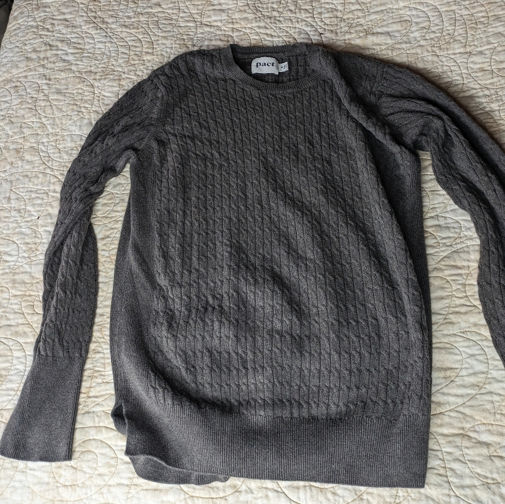 Pact women's charcoal Heather cable knit sweater tunic